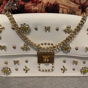 Betsy Johnson White Designer Embellished Chain Bag